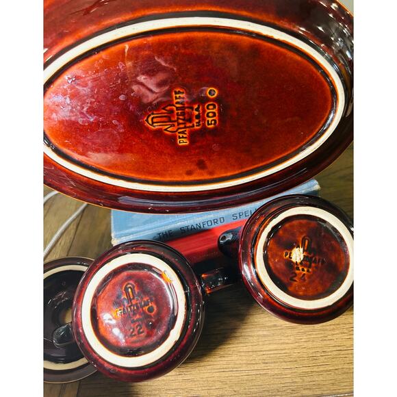 Vintage Pfaltzgraff USA Ceramic Cream & Sugar Set with Tray – Brown Glaze- 1970s - Picture 2 of 3